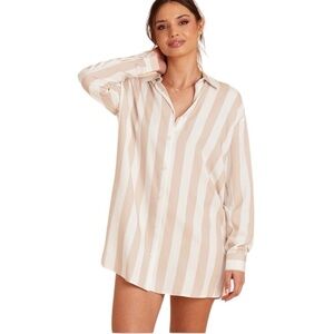 Birdy Grey Eddie Sleep Shirt Taupe Stripe Size Small